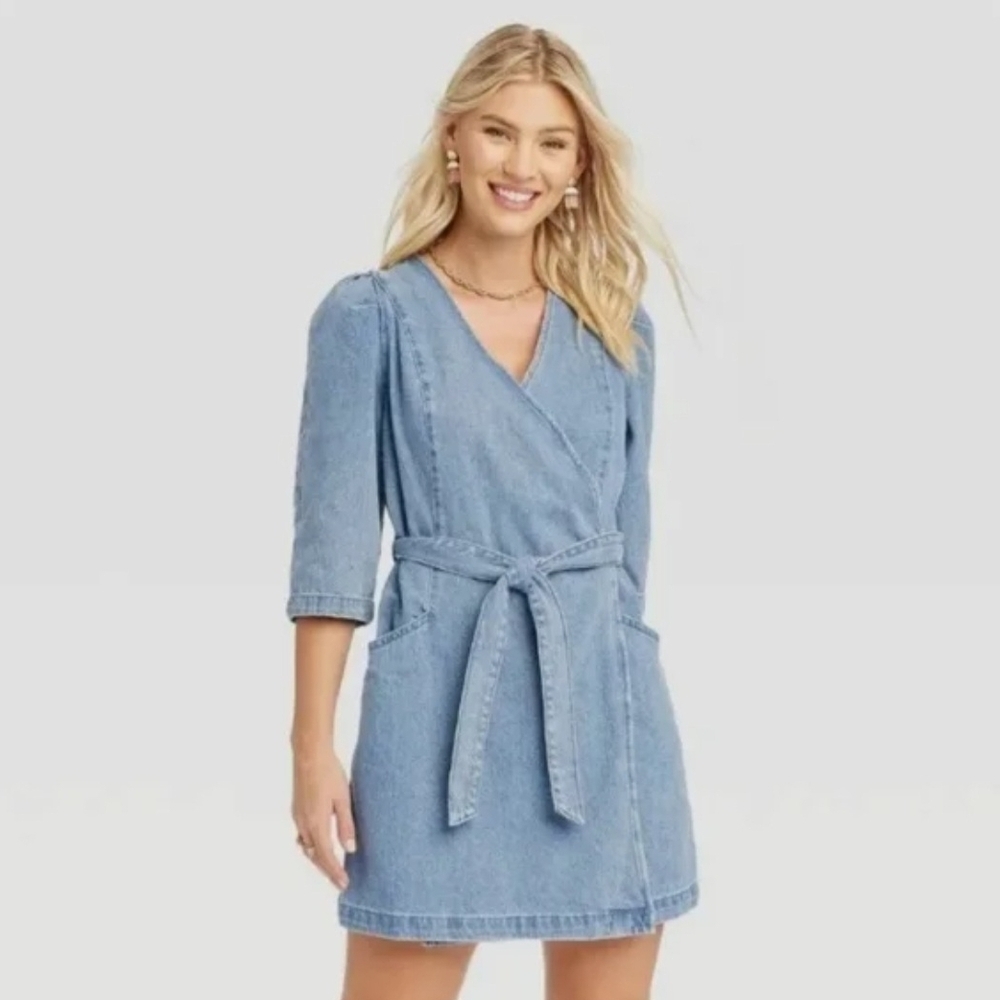 Universal Thread Blue Denim Wrap Dress